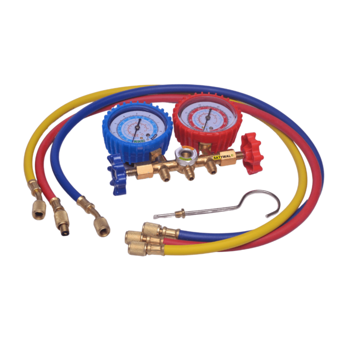 Double Gauge Manifold Comes with 3 Hose Pipes Compatible with R22, R134 Gases - Image 7