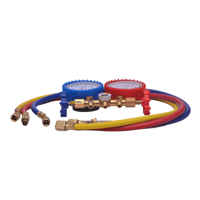 Double Gauge Manifold Comes with 3 Hose Pipes Compatible with R22, R134 Gases - Image 2