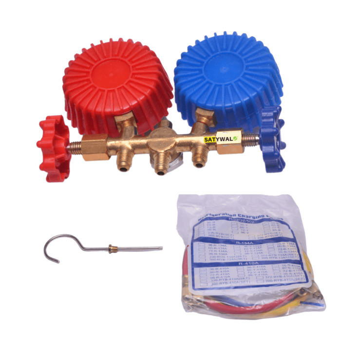 Double Gauge Manifold Comes with 3 Hose Pipes Compatible with R22, R134 Gases - Image 3