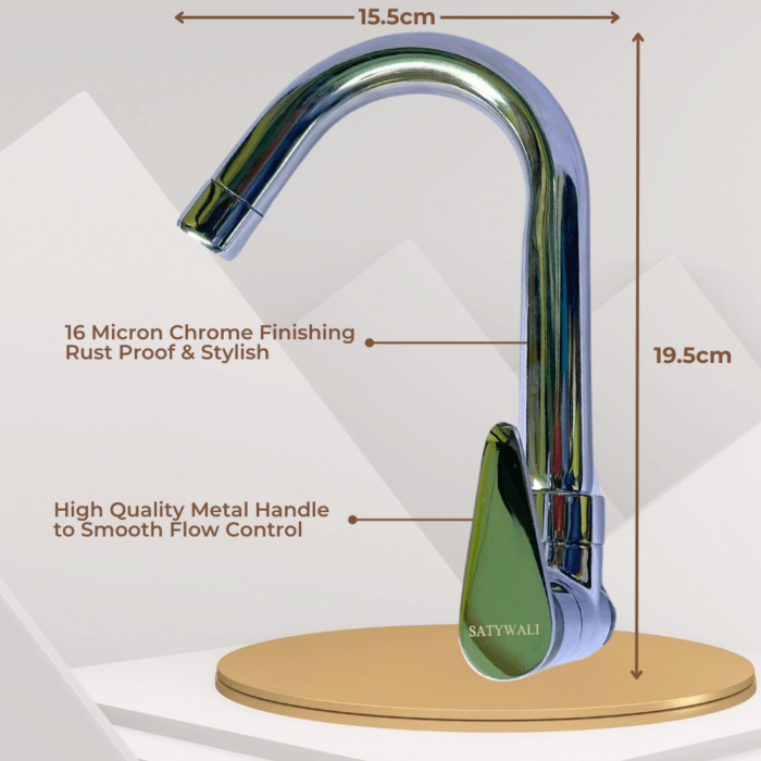Swan Neck Pillar Tap with 360° Silicone Spout Brass Chrome Finish for Wash Basin and Kitchen & Bathroom - Image 3