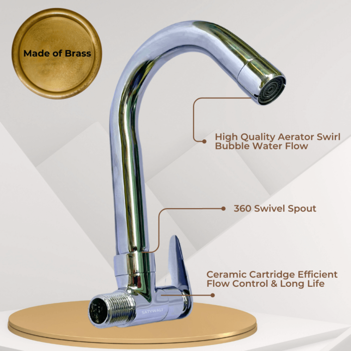 Swan Neck Pillar Tap with 360° Silicone Spout Brass Chrome Finish for Wash Basin and Kitchen & Bathroom - Image 4